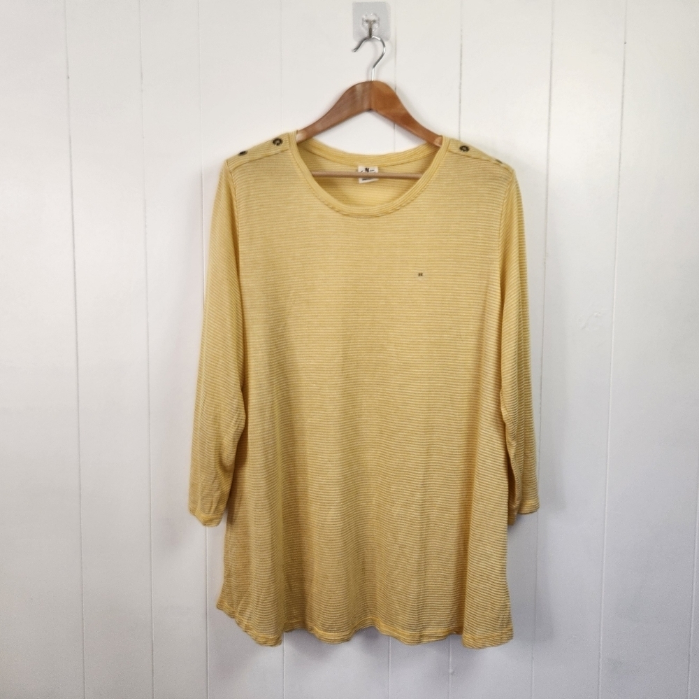 Penningtons Yellow Knit Top Stripe Nautical Plus Size 2X New Office Comfy Soft
